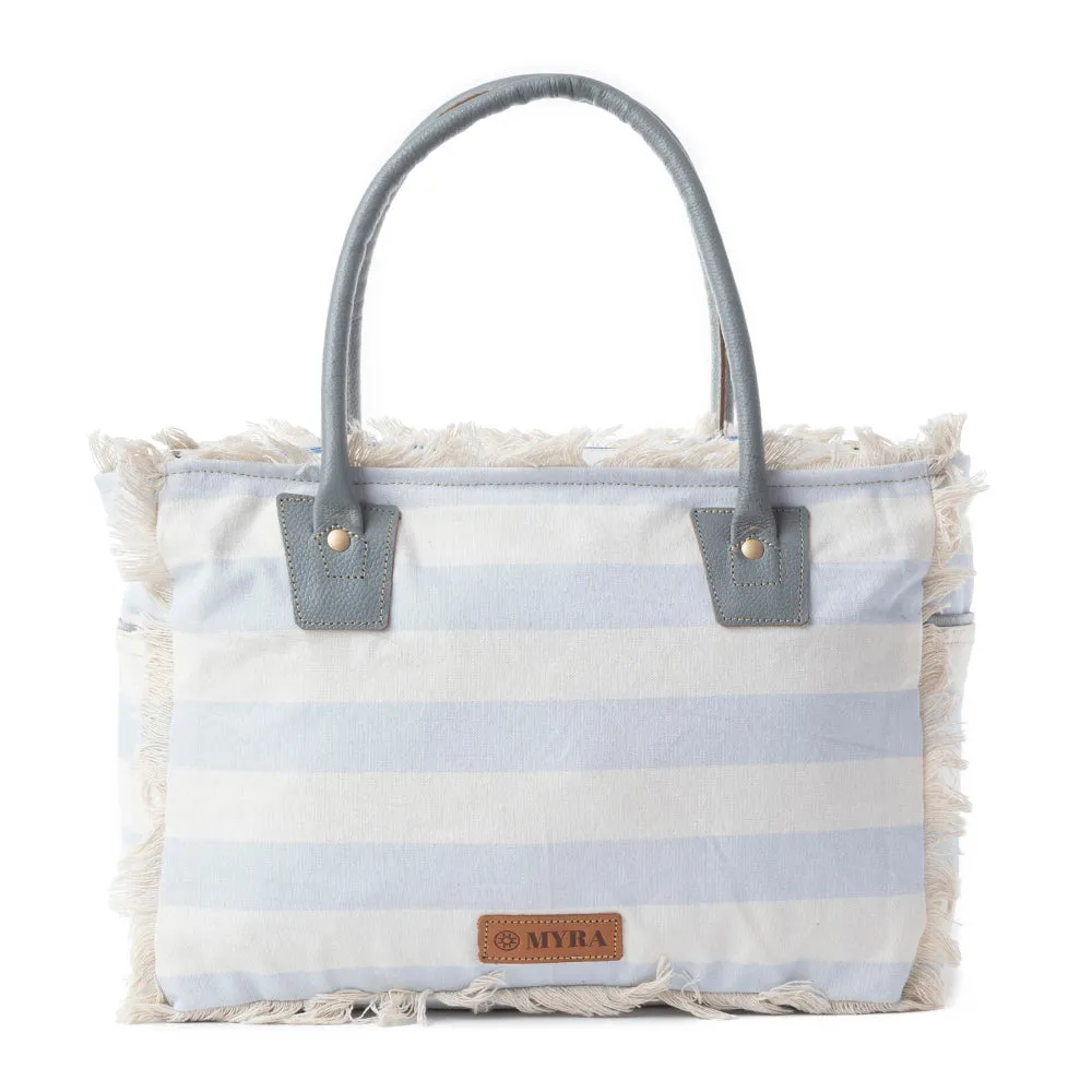 Saint Tropez Tote Bag In White & Sky Blue sold by Myra Bag product image thumbnail 3