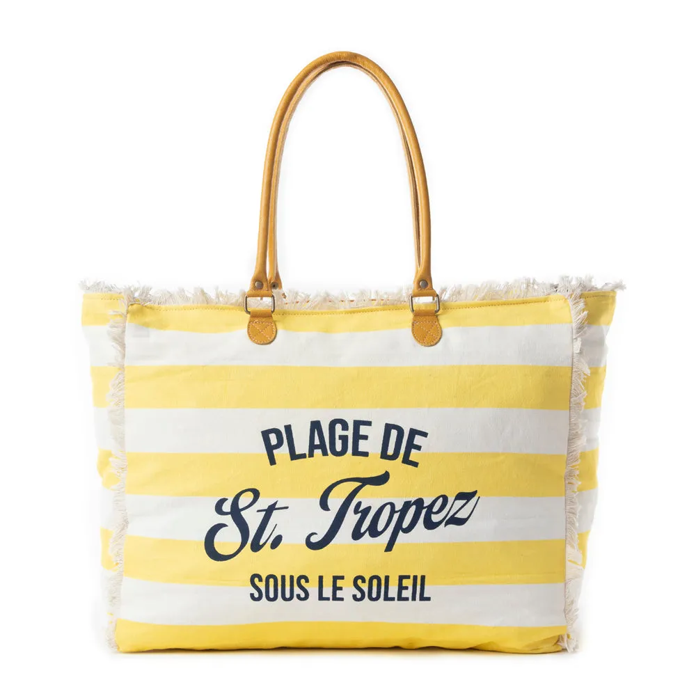 Saint Tropez Weekender Bag In Yellow & White sold by Myra Bag