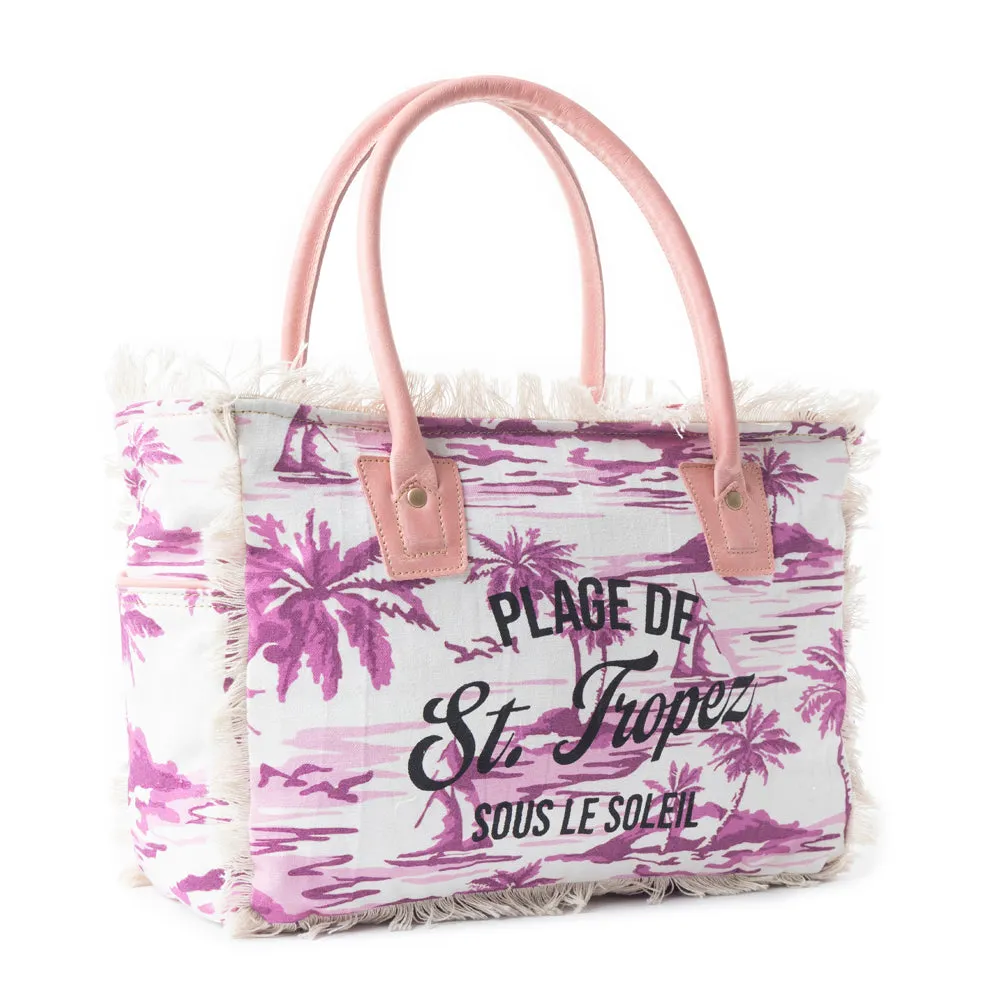 Saint Tropez Tote Bag In White & Purple sold by Myra Bag product image thumbnail 2