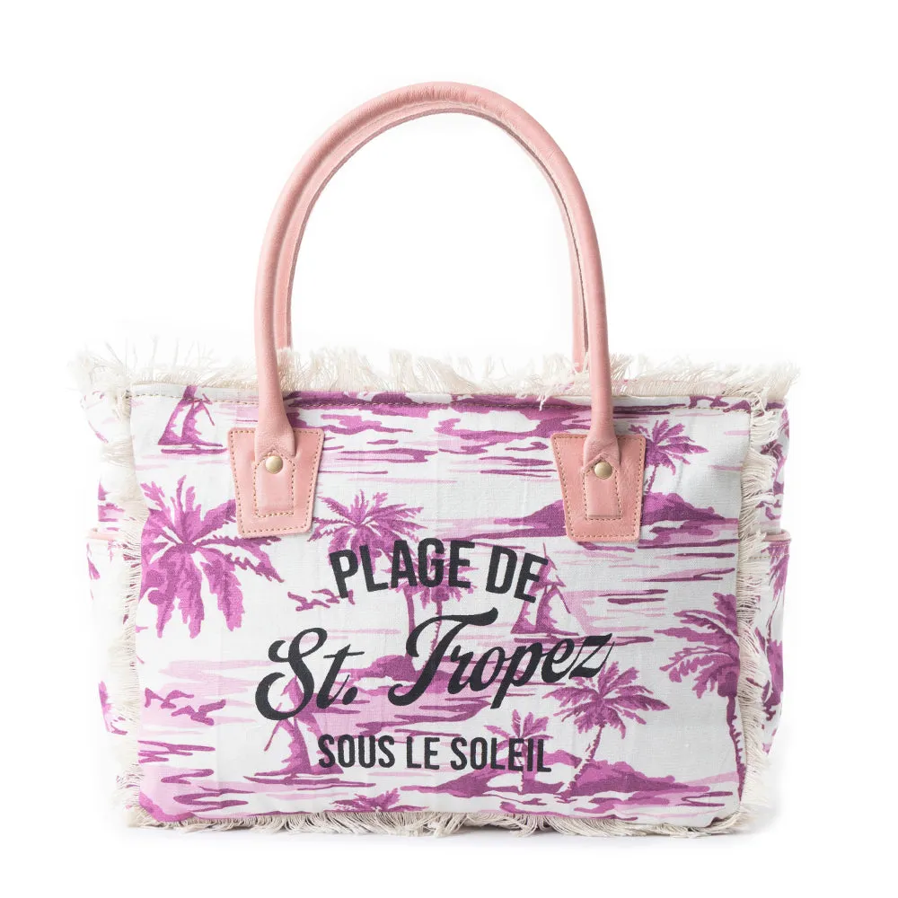 Saint Tropez Tote Bag In White & Purple sold by Myra Bag