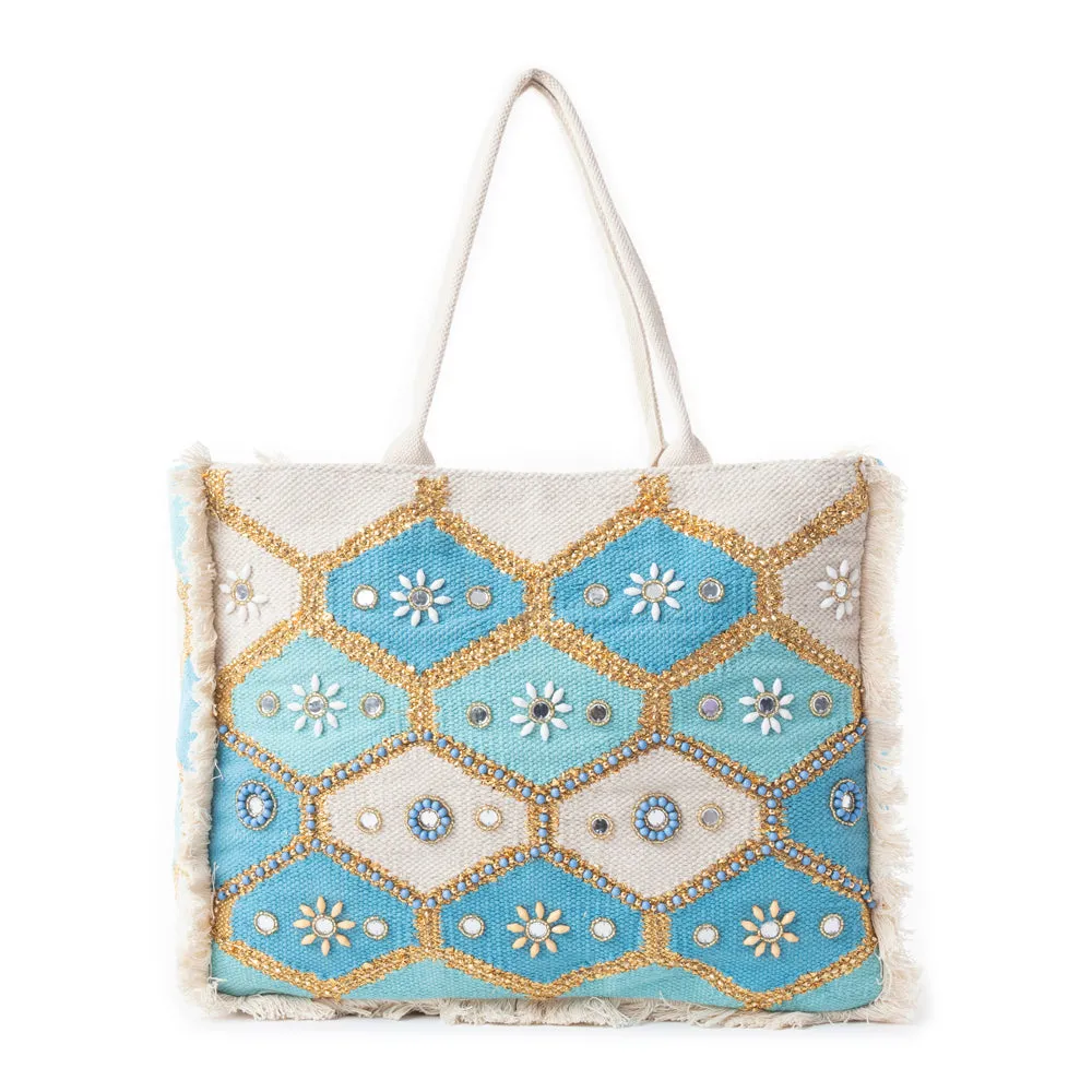 Sonoran Starlight Weekender Bag In Blue & White sold by Myra Bag