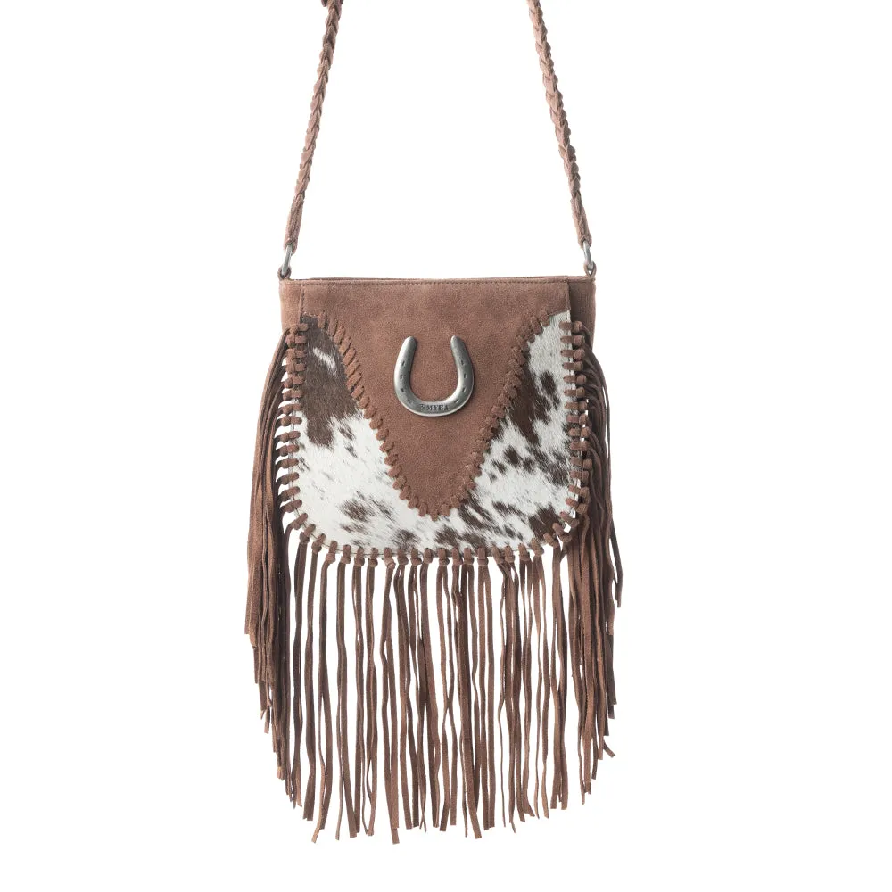 Mustang's Luck Leather And Hairon Bag In Brown & White sold by Myra Bag