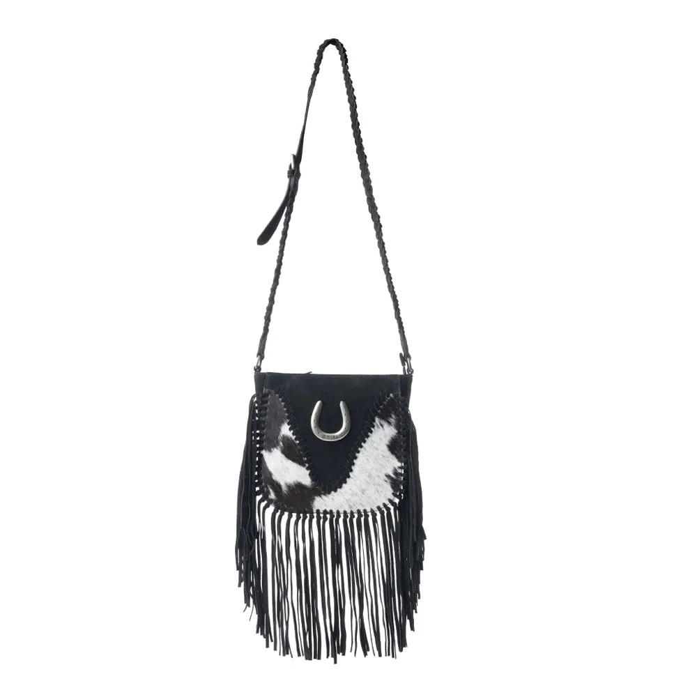 Mustang's Luck Leather And Hairon Bag In Black & White sold by Myra Bag product image thumbnail 2