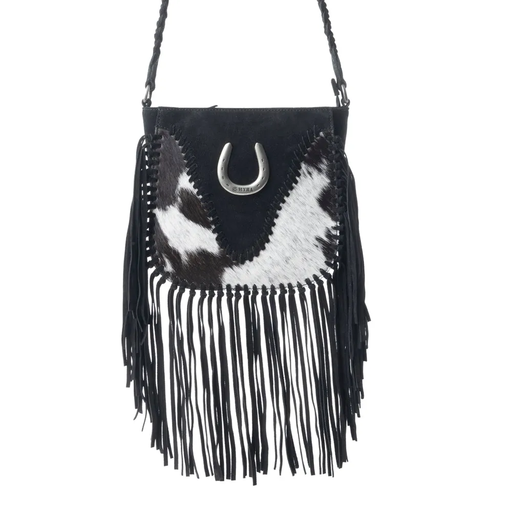 Mustang's Luck Leather And Hairon Bag In Black & White sold by Myra Bag