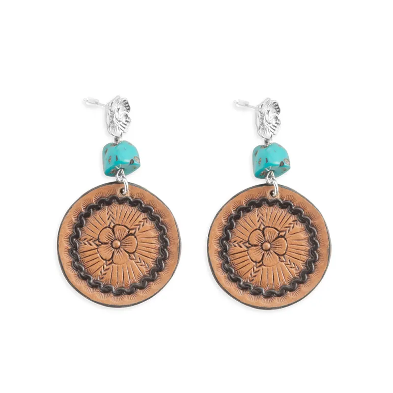 Floral Star Medallion Earrings In Brown sold by Myra Bag