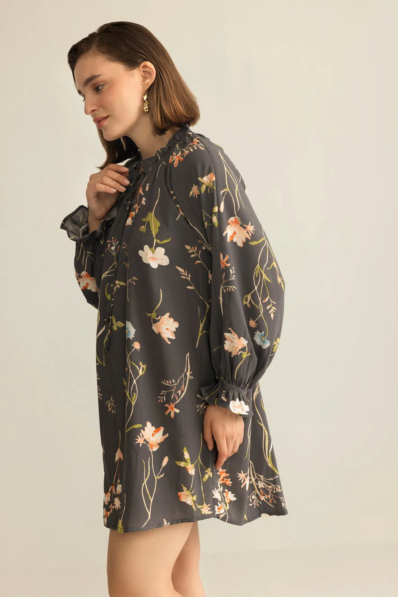 Wildflower Whisper Mini Dress in Dusk Grey sold by Myra Bag product image thumbnail 4