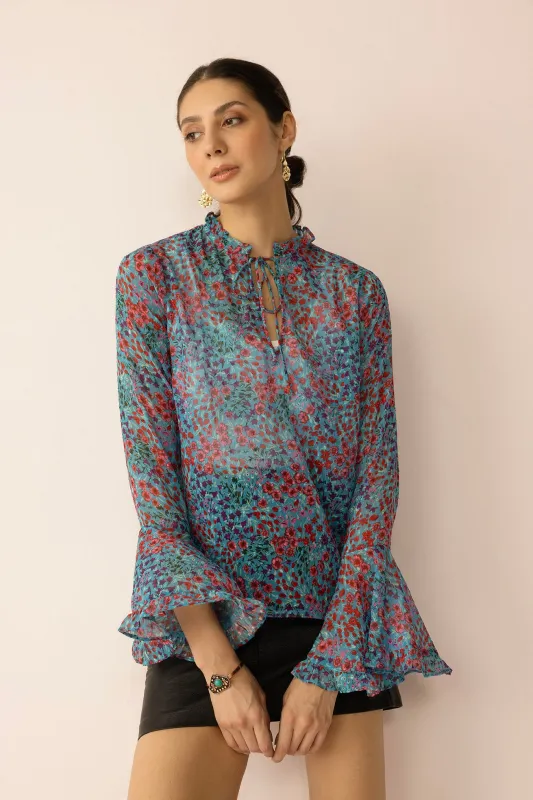 Rosette Reverie Top in Blue sold by Myra Bag