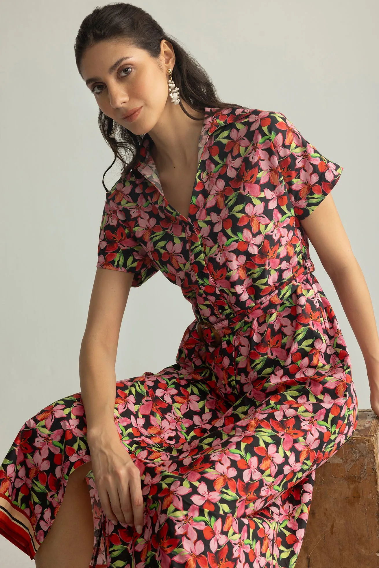 Hibiscus Rush Shirt Dress in Bloom Pink sold by Myra Bag product image thumbnail 5