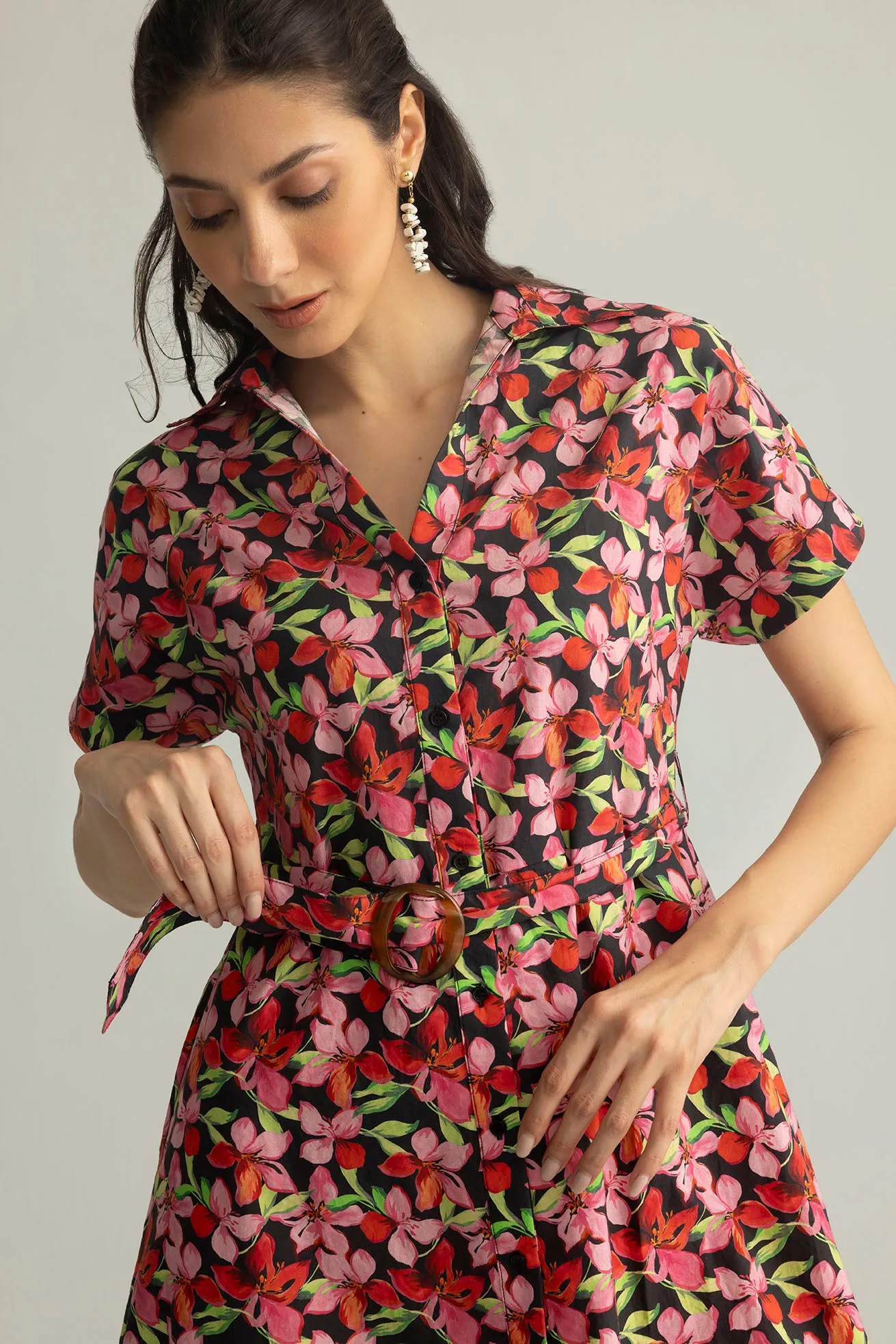 Hibiscus Rush Shirt Dress in Bloom Pink sold by Myra Bag product image thumbnail 4