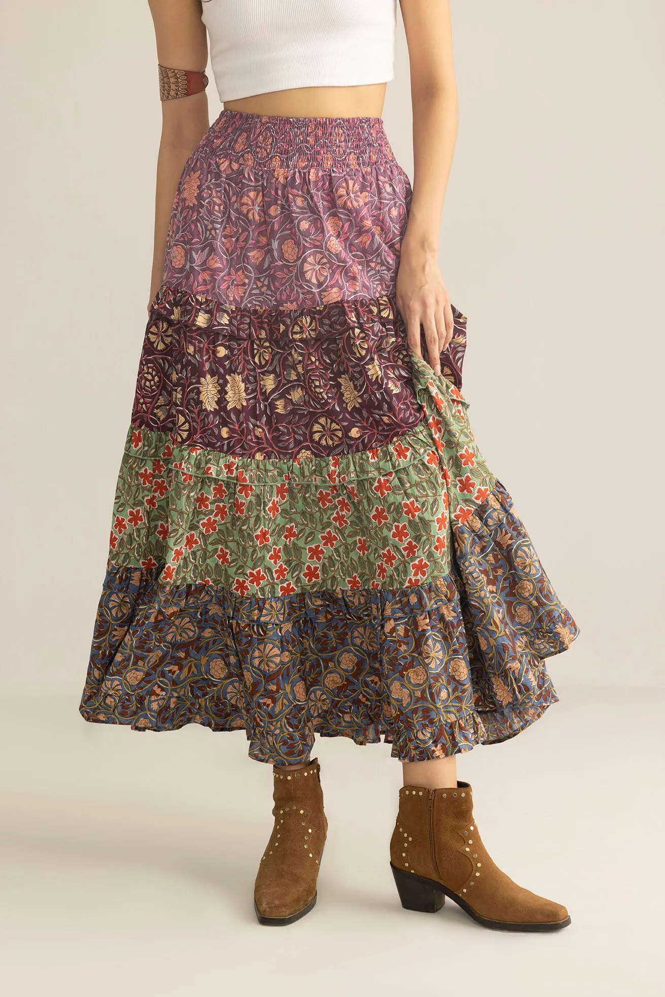 Kismet Patchplay Skirt in Mix-Match Print sold by Myra Bag