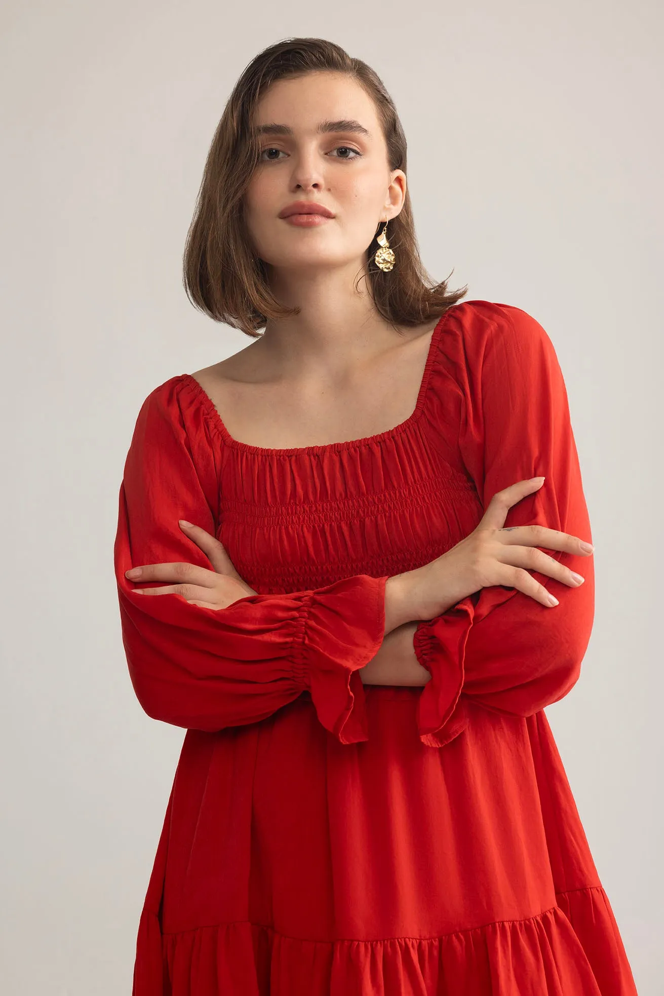 Daisywood Ruffle Smocking Dress in Red sold by Myra Bag product image thumbnail 5
