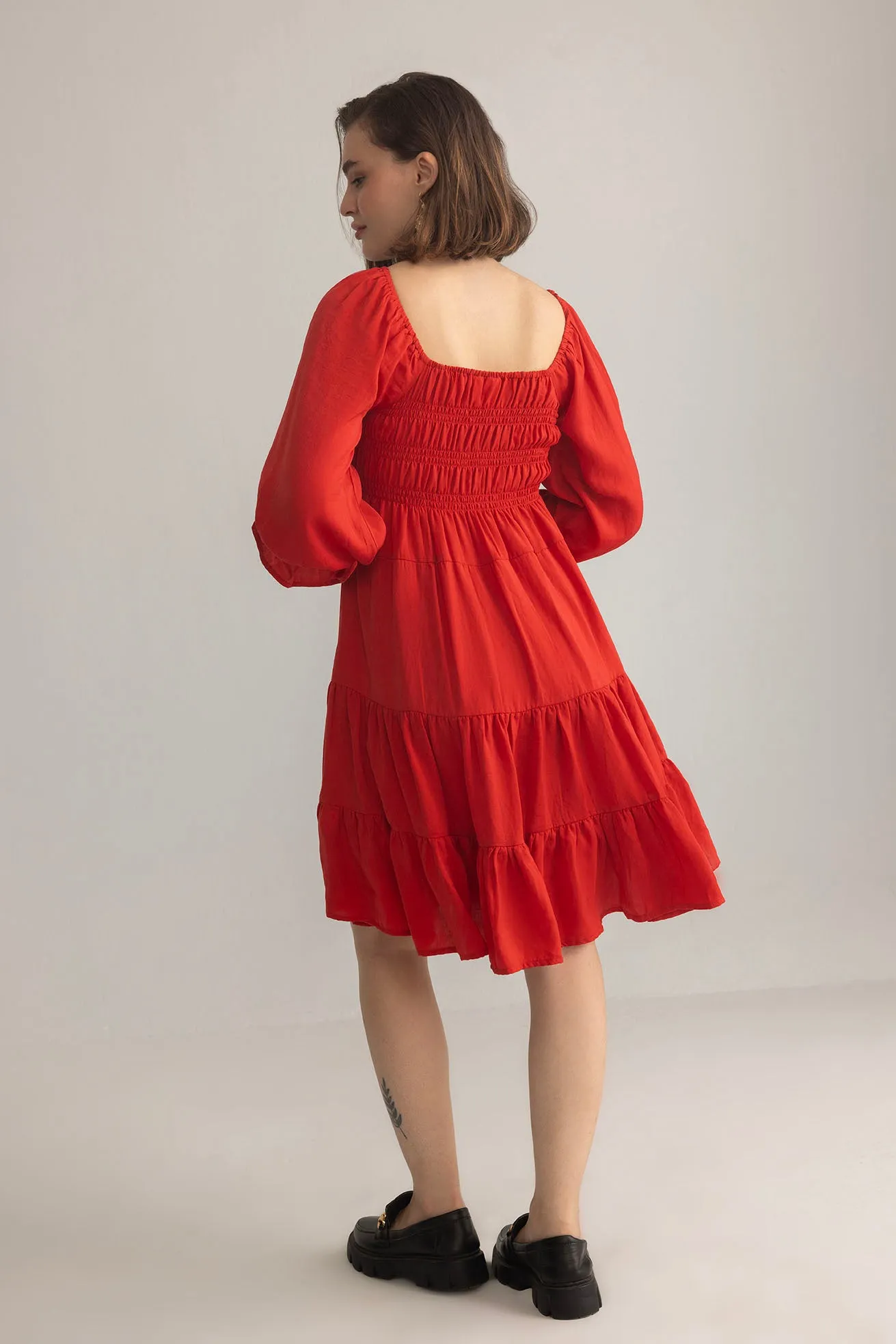 Daisywood Ruffle Smocking Dress in Red sold by Myra Bag product image thumbnail 3