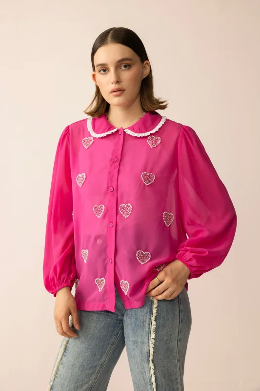 Lovestone County Beaded Shirt in Wild Pink sold by Myra Bag