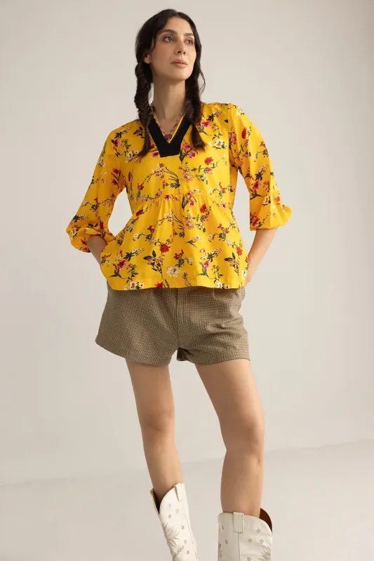 Zinnia Blaze Tunic Top in Marigold Rush sold by Myra Bag