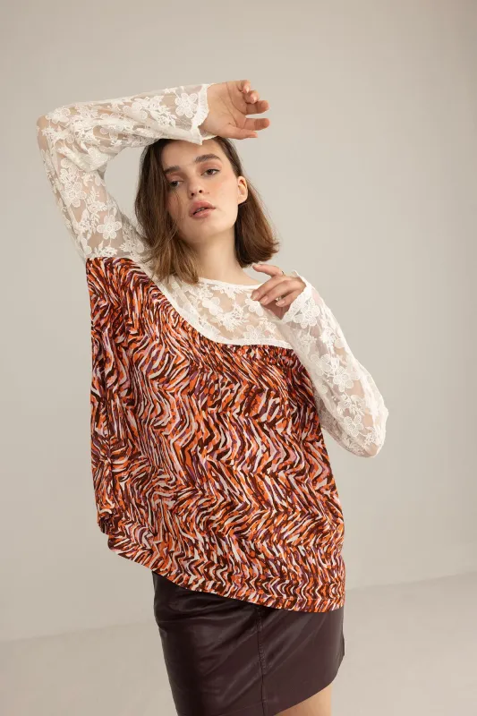 Tigerlily Lace Top in Multicolor Print sold by Myra Bag