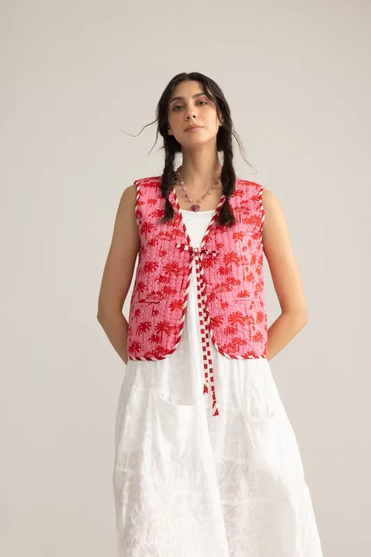 Bohera Sunset Palms Cotton Jacket in Blush Pink sold by Myra Bag