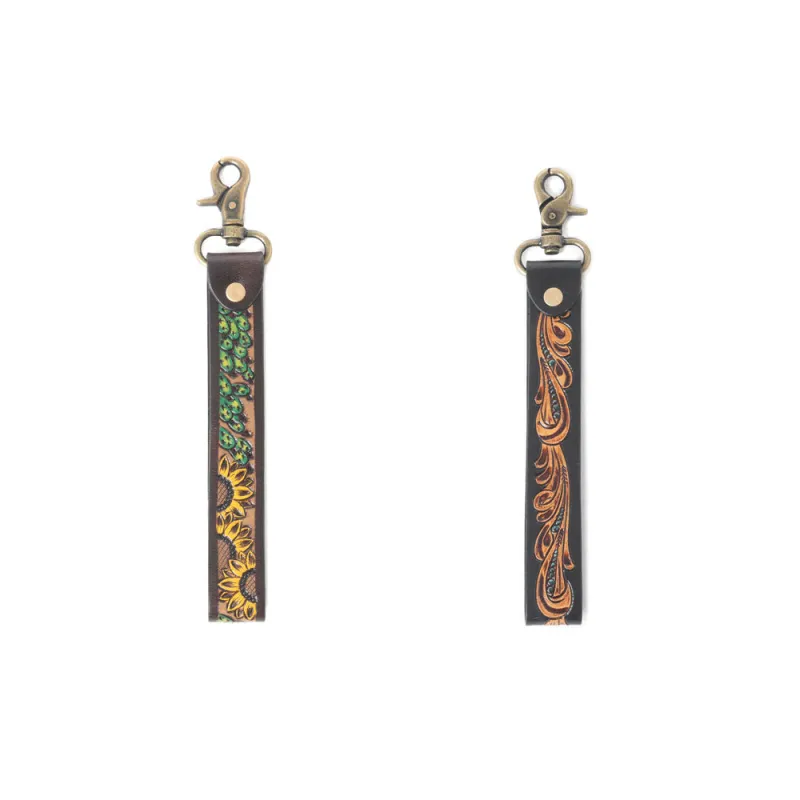 Verdant Vines Tooled Leather Key Fob Variant Combo sold by Myra Bag
