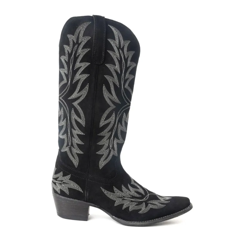 Midnight Trail Embroidered Leather Boots in Shadow Black made by Myra Bag