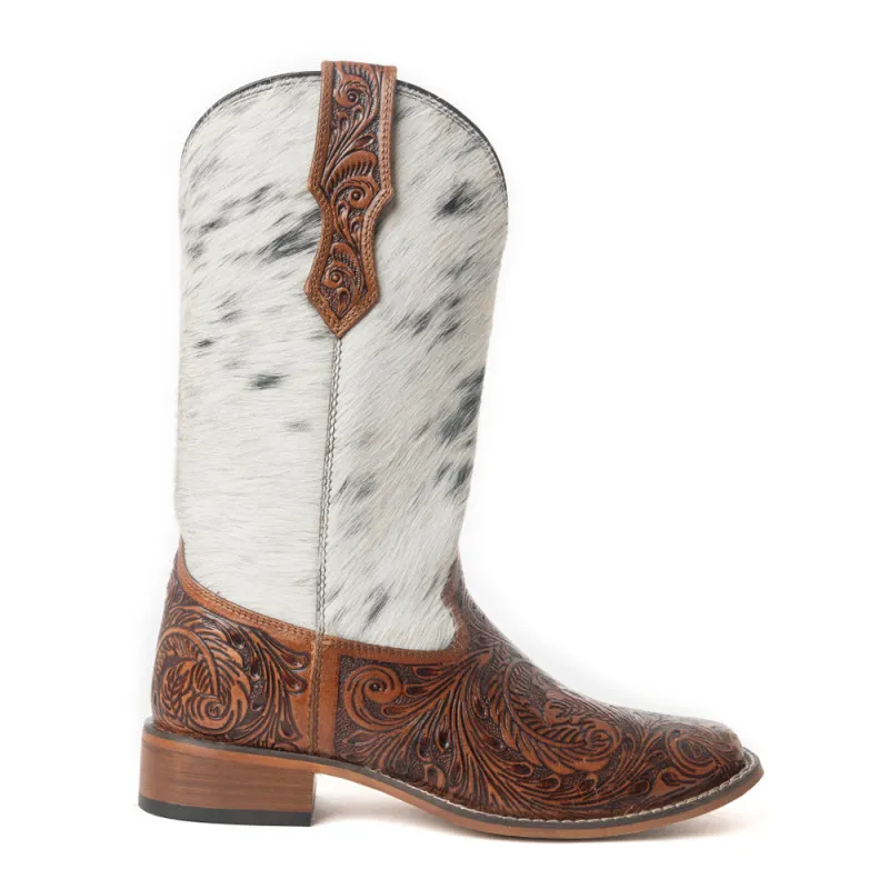 Savanna Handtooled Leather Boots in Black & White sold by Myra Bag