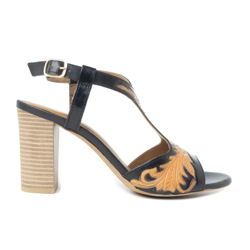 Rodeo Rose Handtooled Leather Heels in Natural Brown sold by Myra Bag
