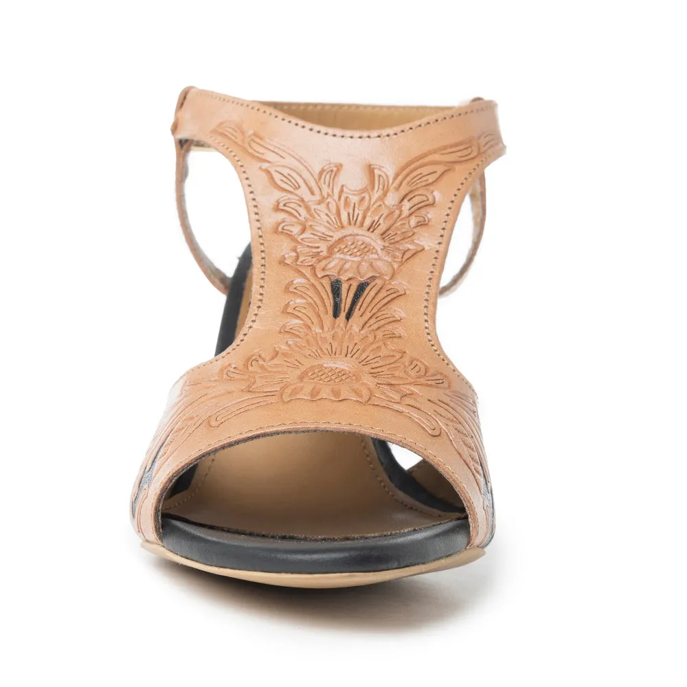 Rodeo Rose Handtooled Leather Heels in Amber Brown sold by Myra Bag product image thumbnail 3