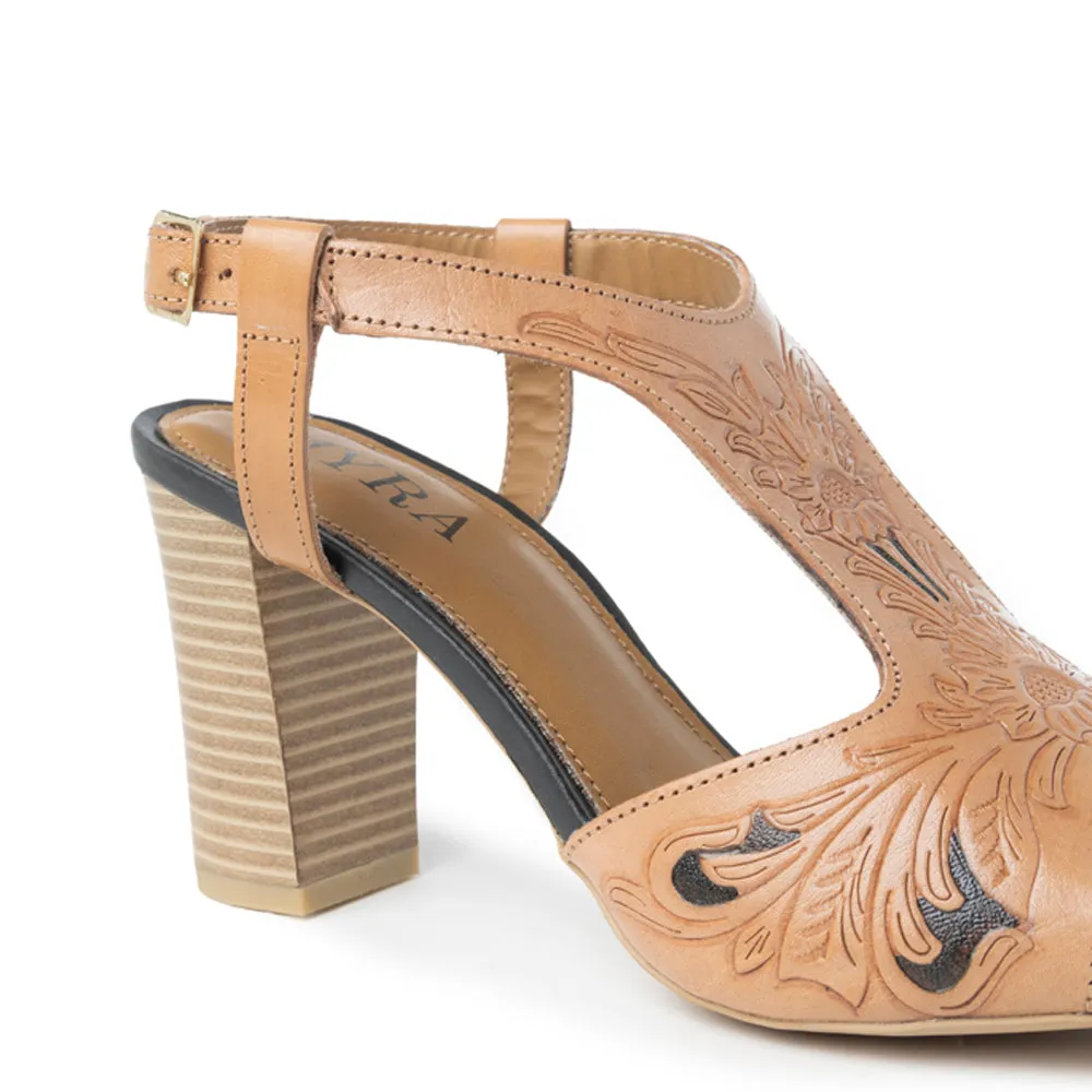 Rodeo Rose Handtooled Leather Heels in Amber Brown sold by Myra Bag product image thumbnail 5