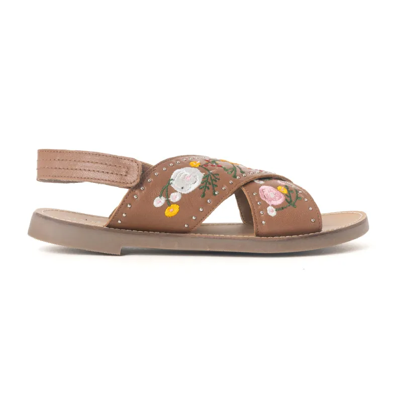 Lilytrail Embroidered Leather Sandals in Tan made by Myra Bag
