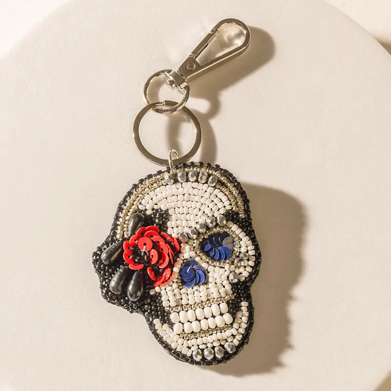 Rosetta Skull Keychain in Shadow Black sold by Myra Bag