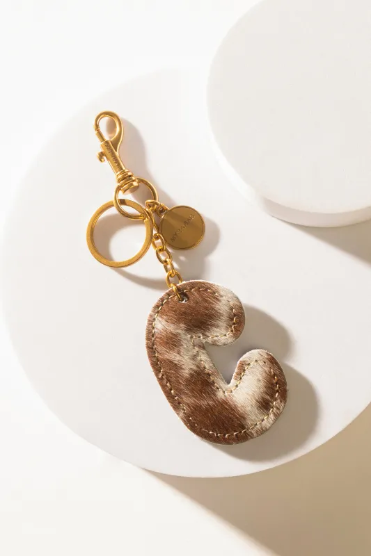 Alpha 'C' Hairon Bag Charm in Brown & White sold by Myra Bag