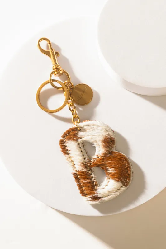 Alpha 'B' Hairon Bag Charm in Brown & White sold by Myra Bag