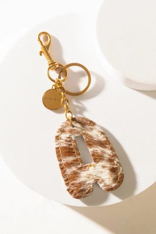 Alpha 'A' Hairon Bag Charm in Brown & White sold by Myra Bag