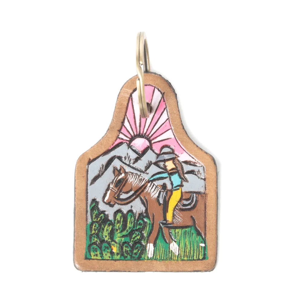 Dawn Rider Tooled Leather Key Fob in Wild Green sold by Myra Bag