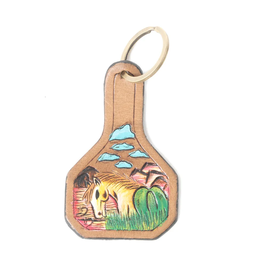 Whispers of the West Tooled Leather Key Fob in Tan sold by Myra Bag