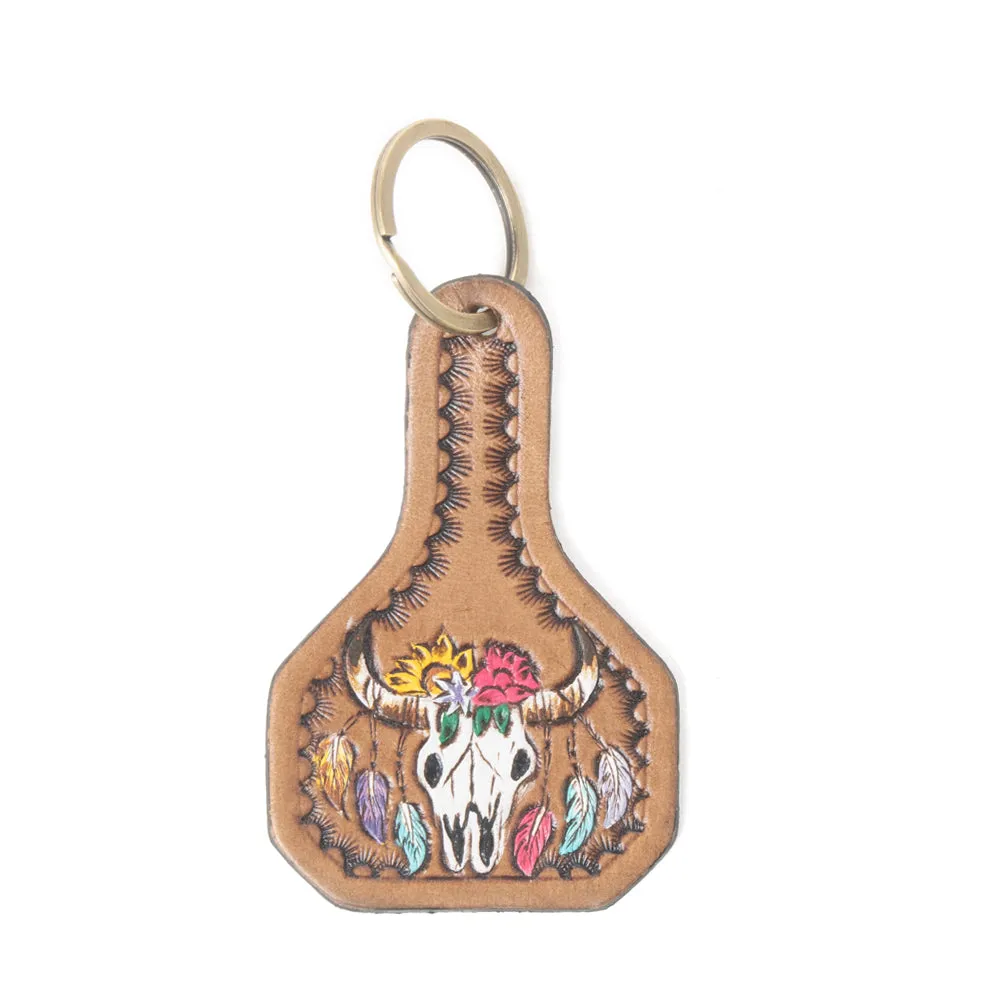Bloomhorn Tooled Leather Key Fob in Sunset Yellow sold by Myra Bag