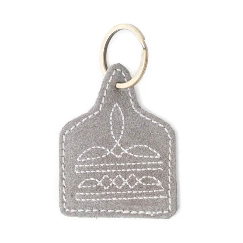 Saddle Mark Embroidered Leather Key Fob in Grey sold by Myra Bag