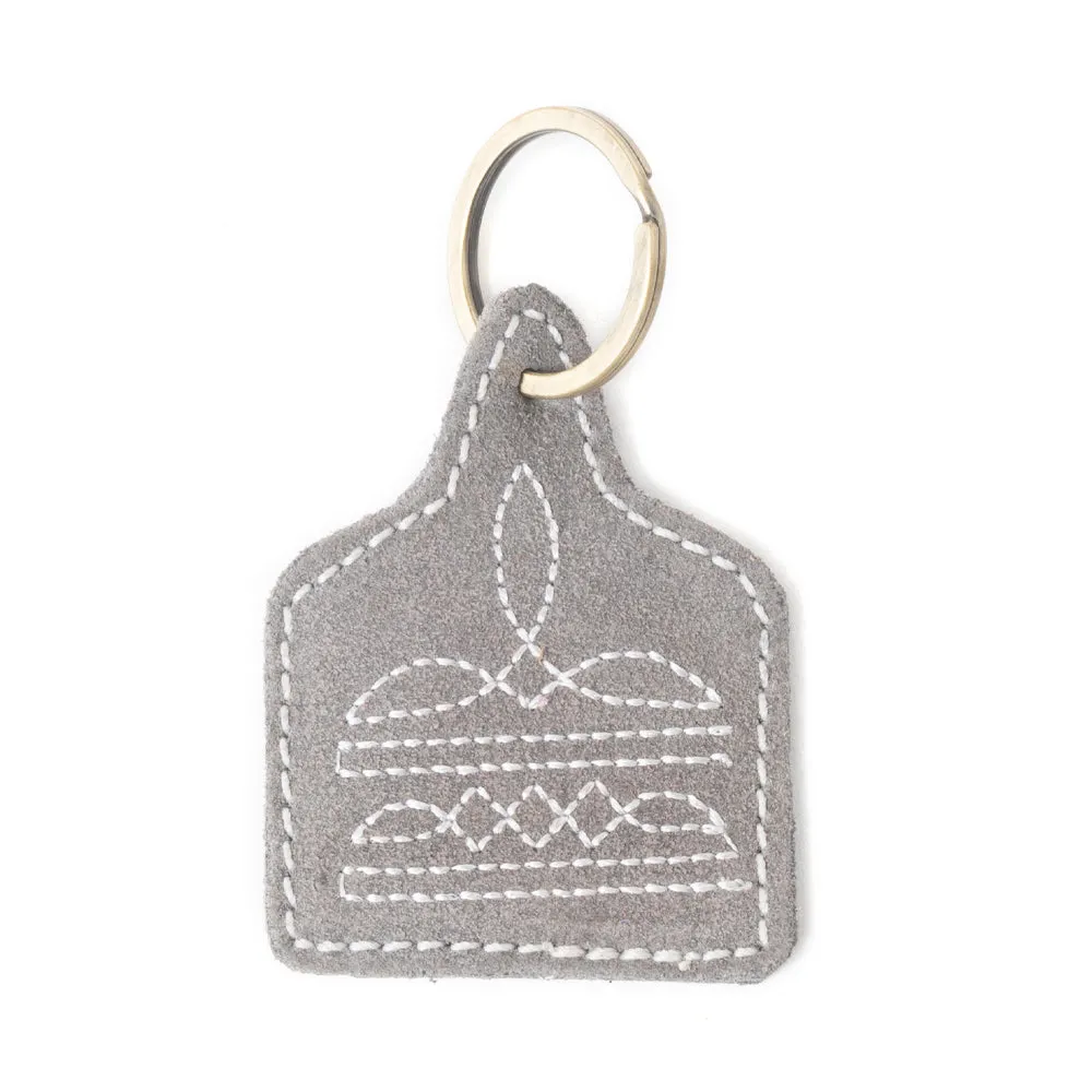 Saddle Mark Embroidered Leather Key Fob in Grey sold by Myra Bag