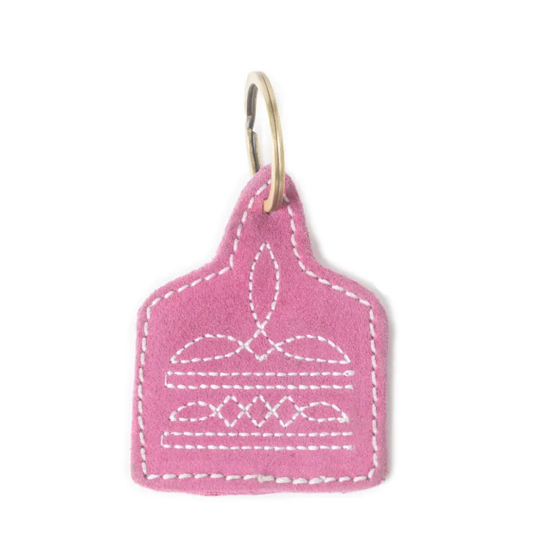 Saddle Mark Embroidered Leather Key Fob in Pink sold by Myra Bag