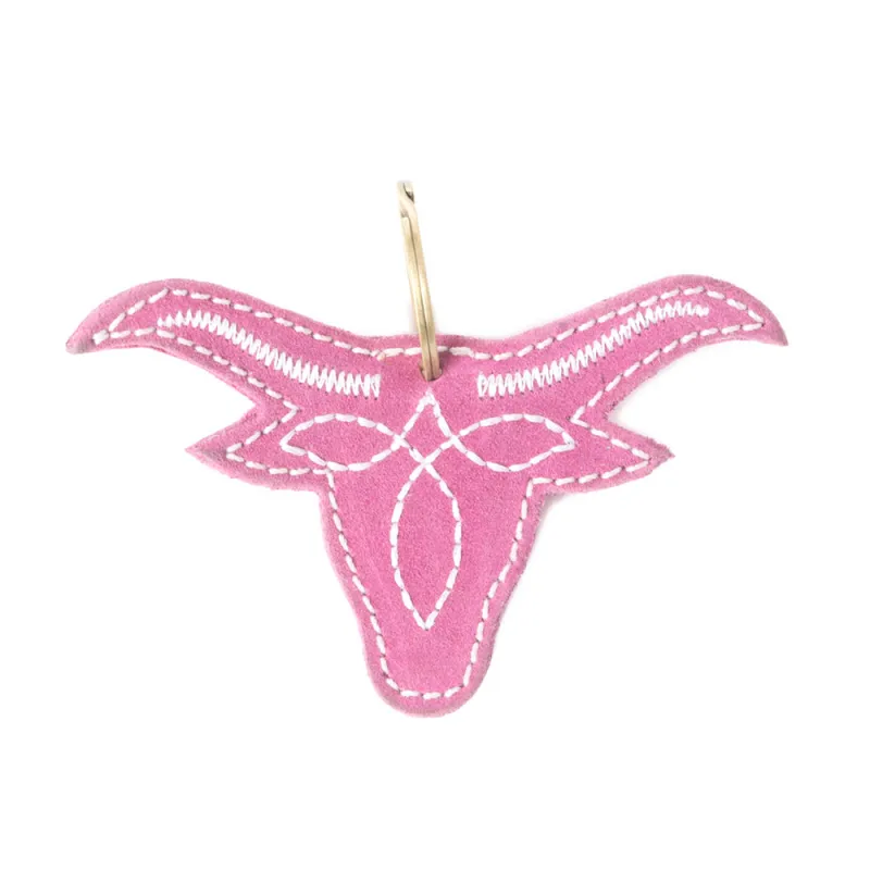 Longhorn Charm Leather Key Fob in Pink sold by Myra Bag
