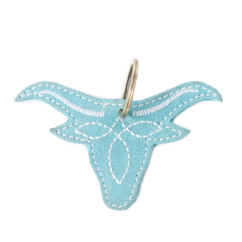 Longhorn Charm Leather Key Fob in Turquoise sold by Myra Bag