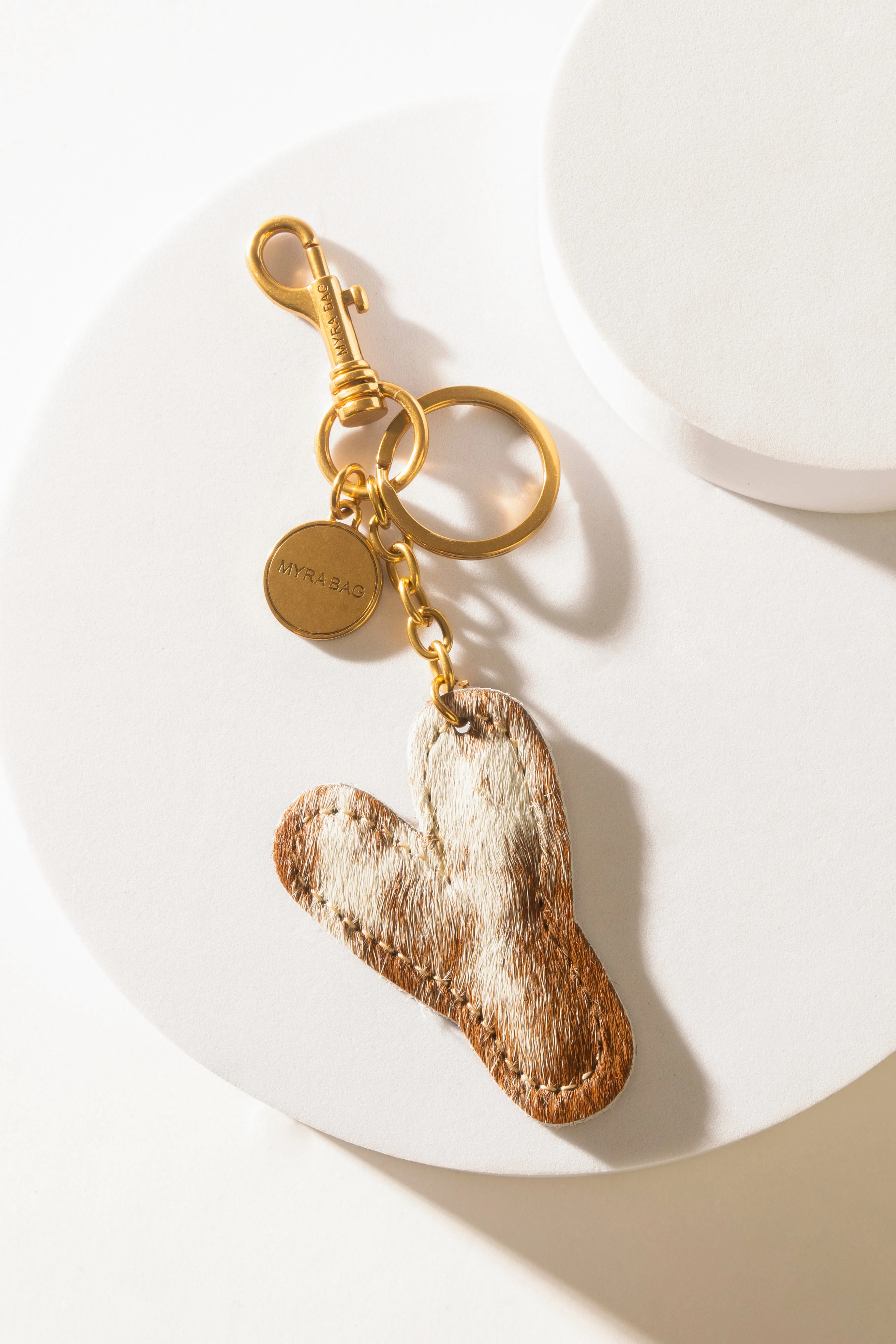 Alpha 'Y' Hairon Bag Charm in Brown & White sold by Myra Bag