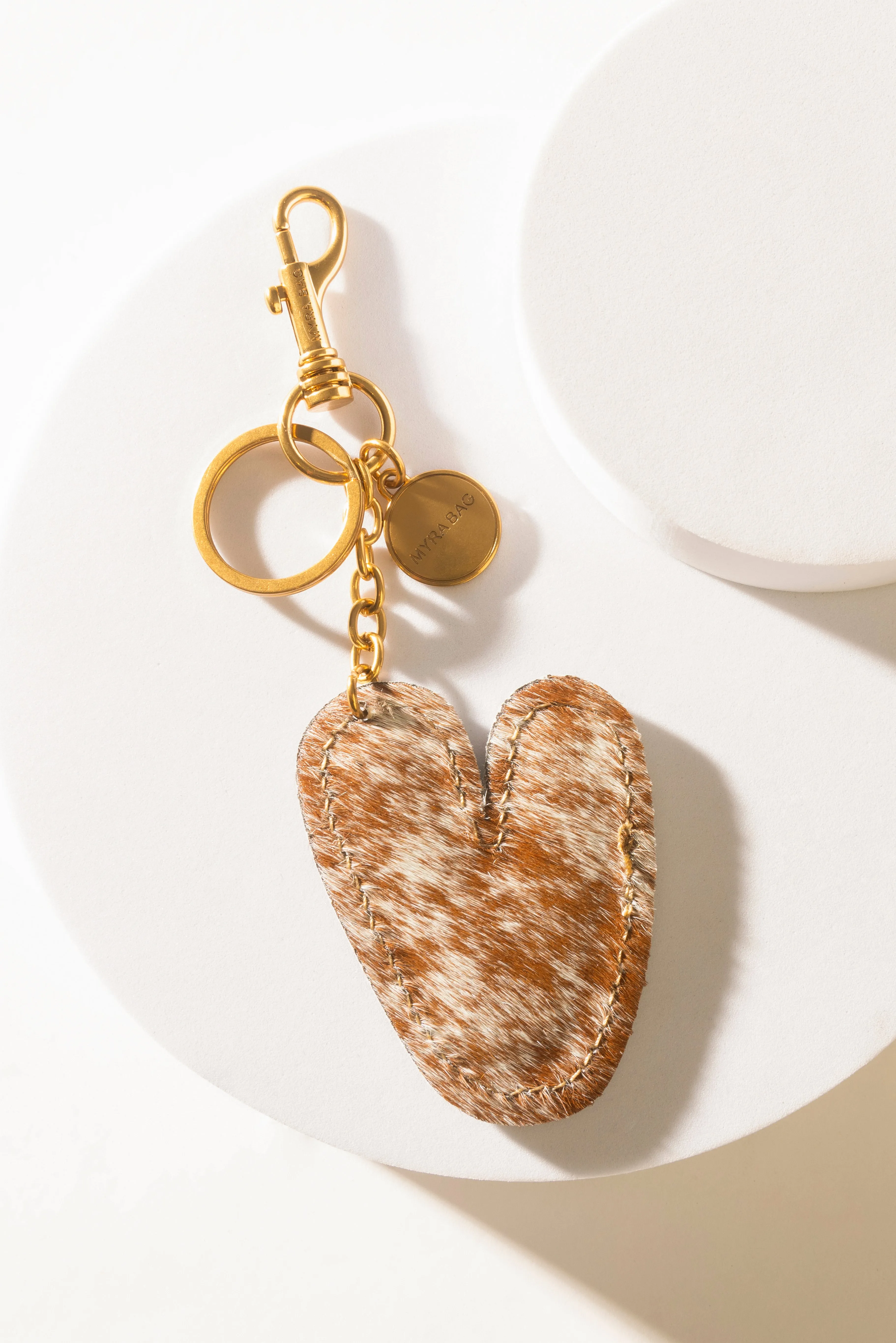 Alpha 'V' Hairon Bag Charm in Brown & White sold by Myra Bag