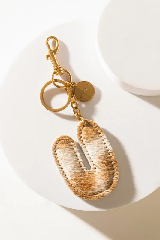 Alpha 'U' Hairon Bag Charm in Brown & White sold by Myra Bag