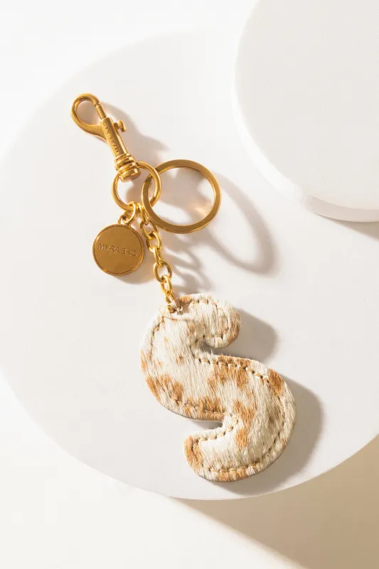 Alpha 'S' Hairon Bag Charm in Brown & White sold by Myra Bag