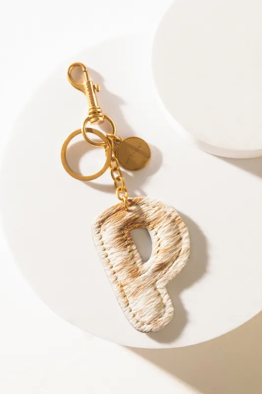 Alpha 'P' Hairon Bag Charm in Brown & White sold by Myra Bag