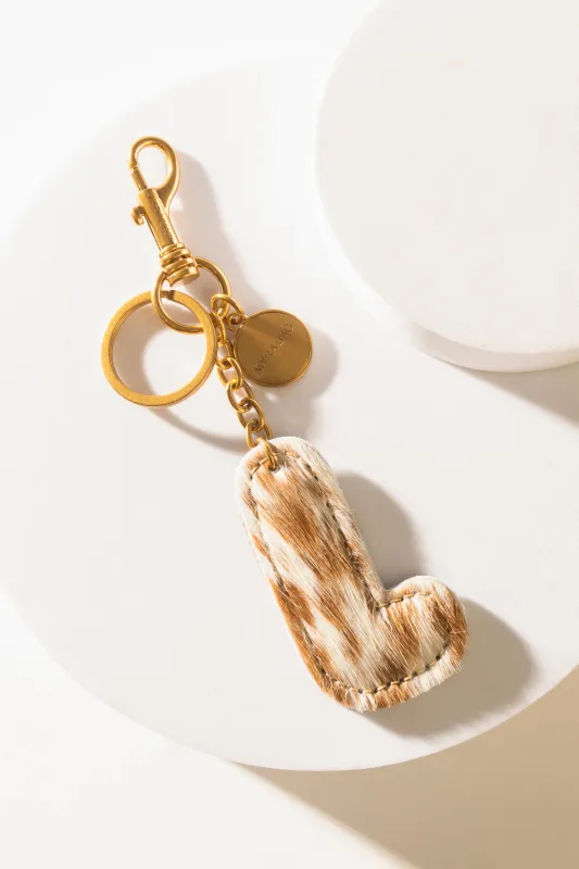 Alpha 'L' Hairon Bag Charm in Brown & White sold by Myra Bag
