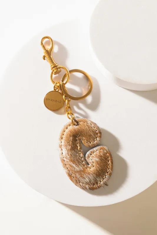 Alpha 'G' Hairon Bag Charm in Brown & White sold by Myra Bag