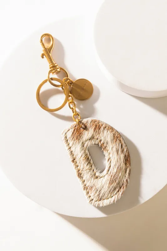 Alpha 'D' Hairon Bag Charm in Brown & White sold by Myra Bag