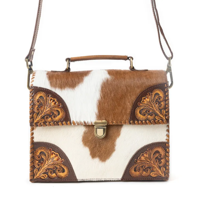 Dakota Dusk Handtooled Bag in Saddle Dust & Moonlight sold by Myra Bag