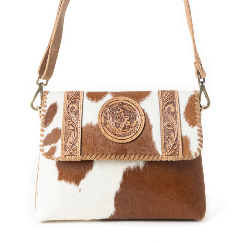 Dustland Trails Handtooled Bag in Desert Hide & Snow Drift sold by Myra Bag