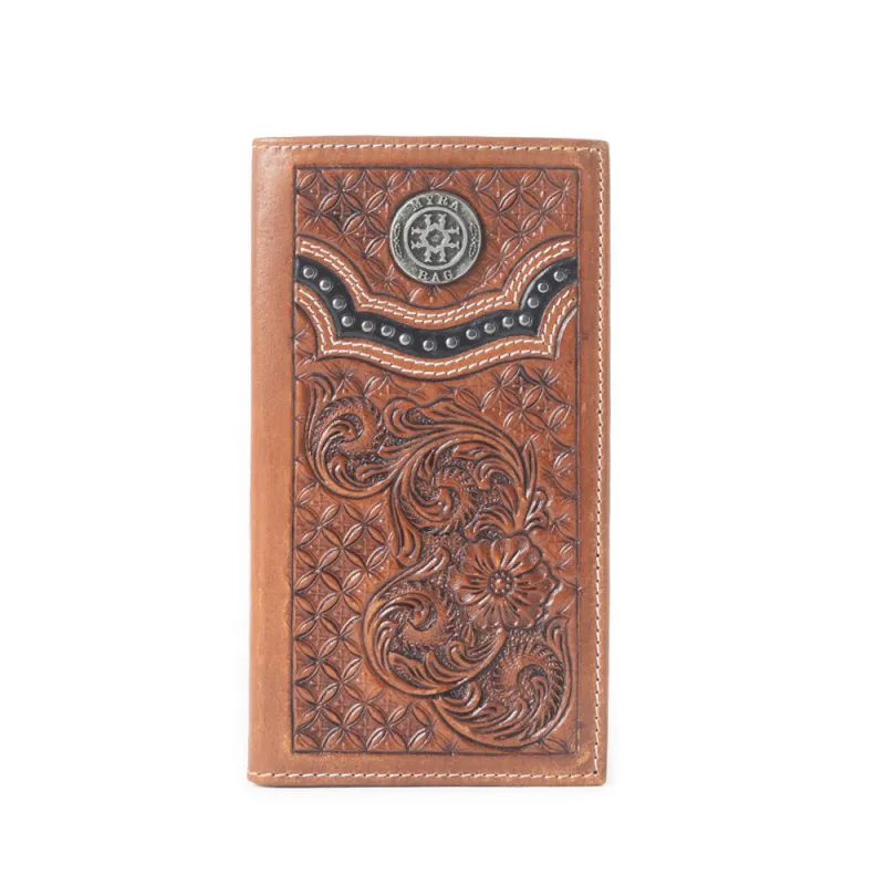 Crest Ridge Handtooled Leather Wallet in Copper Tan sold by Myra Bag